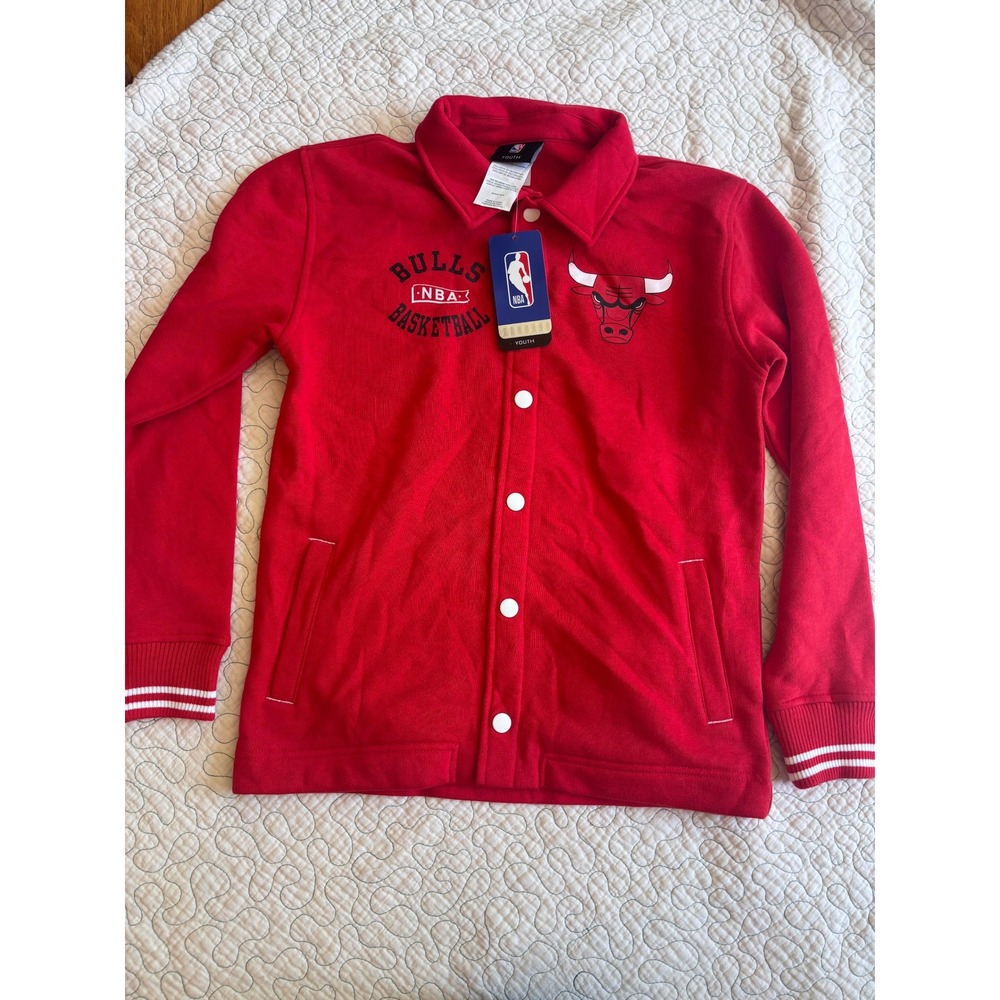 NBA Chicago Bulls Youth Snap-Front Fleece Jacket Red Size Medium 10/12